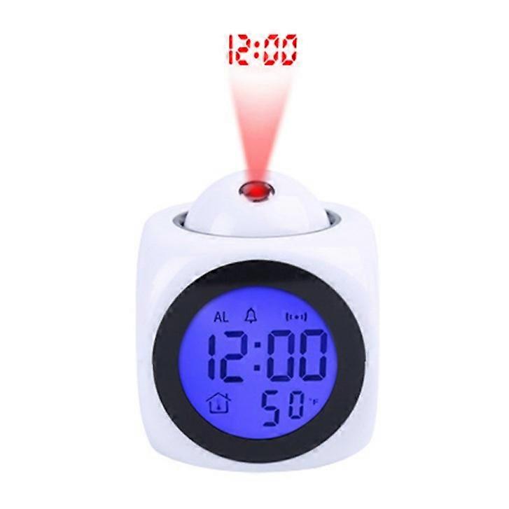 Digital Ceiling Projector Clock Backlight Battery Operated LED Display Projector Clock with Backlight Battery Powered Rotate Alarm Clock (White)