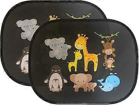 Stores de fenêtre de voiture pour bébé - Lot de 2 pare-soleil automobiles latéraux Bloquer la protection contre les rayons UV Votre bébé Motif d’animal drôle mignon pour enfant Amusez-vous