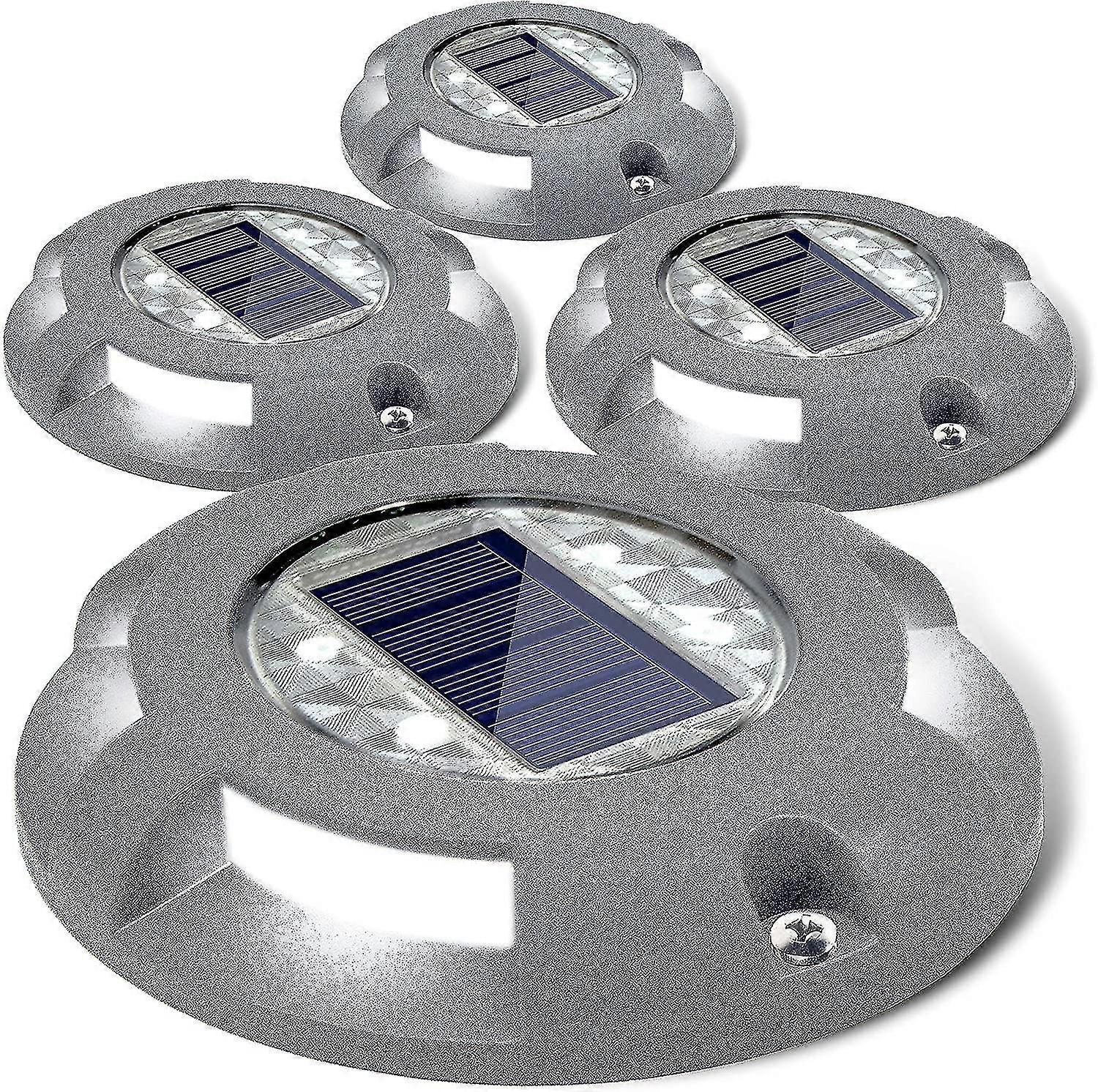 Solcellsdrivna altanlampor för uppfart, brygga, LED-lampor, solcellsdrivna utomhuslampor, vattentäta vägmarkeringar, 4-pack (vit)
