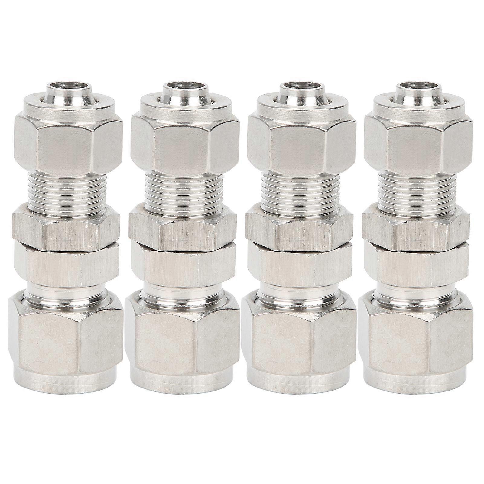 4Pcs Ferrule Compression Fitting 2?Touch Straight Bulkhead Connector 304 Stainless Steel10x8