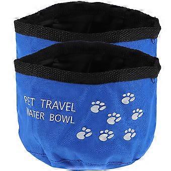 2Pcs Collapsible Dog Bowl Food Grade Oxford Cloth Foldable Waterproof Cup Dish Portable Travel Bowl for Pet Cat Food Water Feeding (Blue)