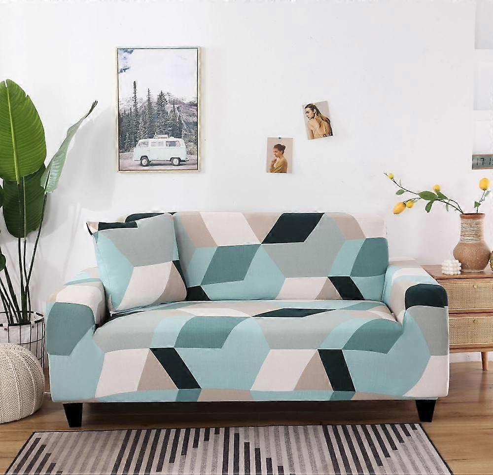 Stretch Sofa Cover 4 Seater - Universal Armchair Protector, Light Color Block Pattern