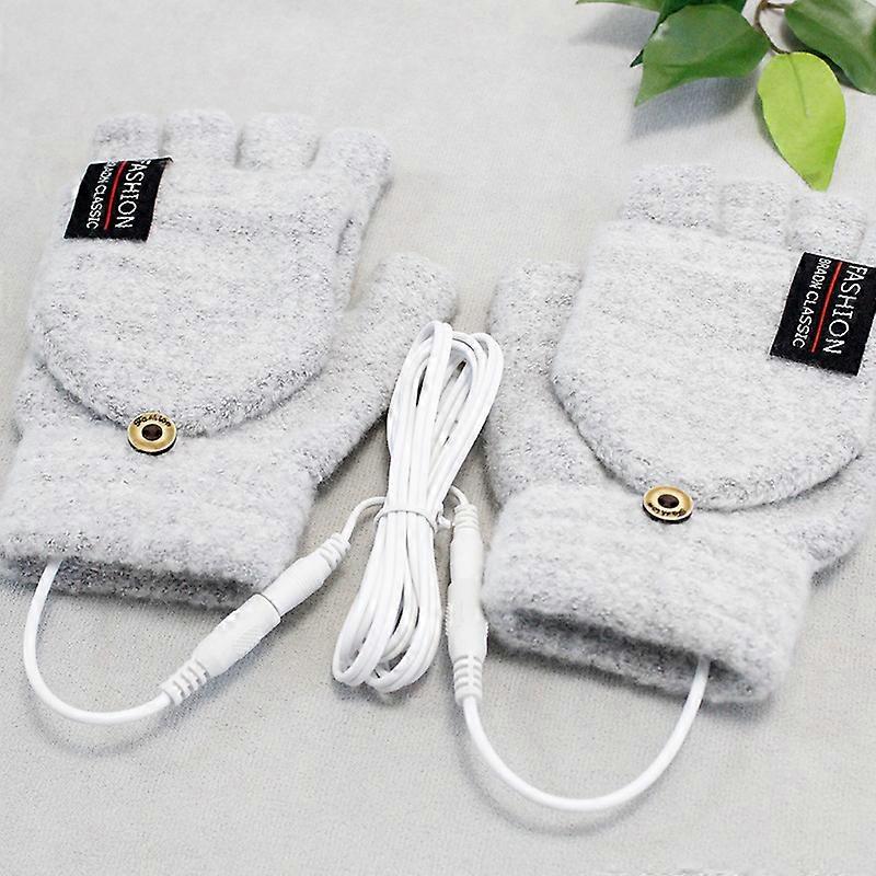 USB beheizte Handschuhe (grau) gestrickter Laptop Computer USB beheizte Handschuhe Winter gestrickte warme Halbfingerhandschuhe warme Sporthandschuhe