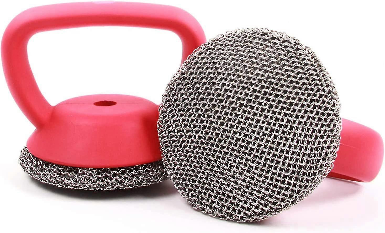 Cast Iron Scrubber Household Cleaning Brush 2 Pack, Red