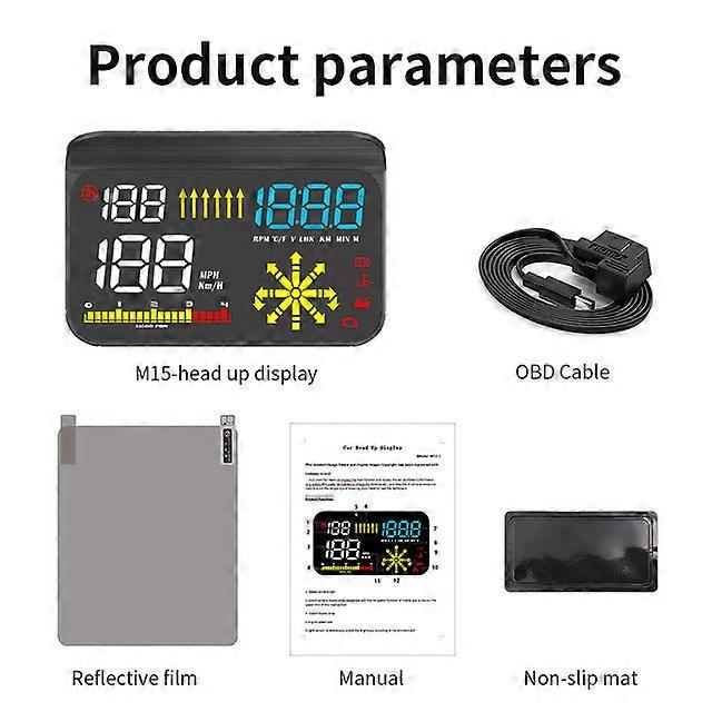 M15 Head Up Display OBD2 Car HUD Speed Mileage Time Fuel Consumption Projector Auto Electronic Accessories Navigation HUD
