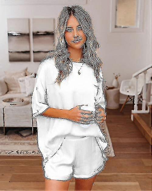 2pcs Women Satin Pajama Set Silky Short Sleeve With Shorts Set Pj Lounwear