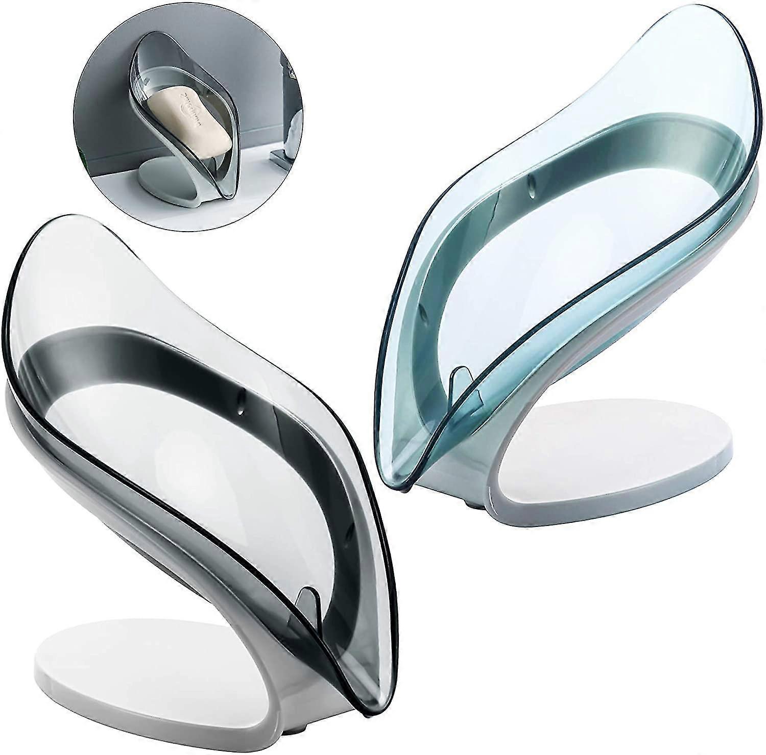 2 stuks bladvormig zeepbakje, zeepkistje uitneembare zeep met zeepbakje driehoekige drainage siliconen basis voor keuken, douche, badkamer (blauw grijs)
