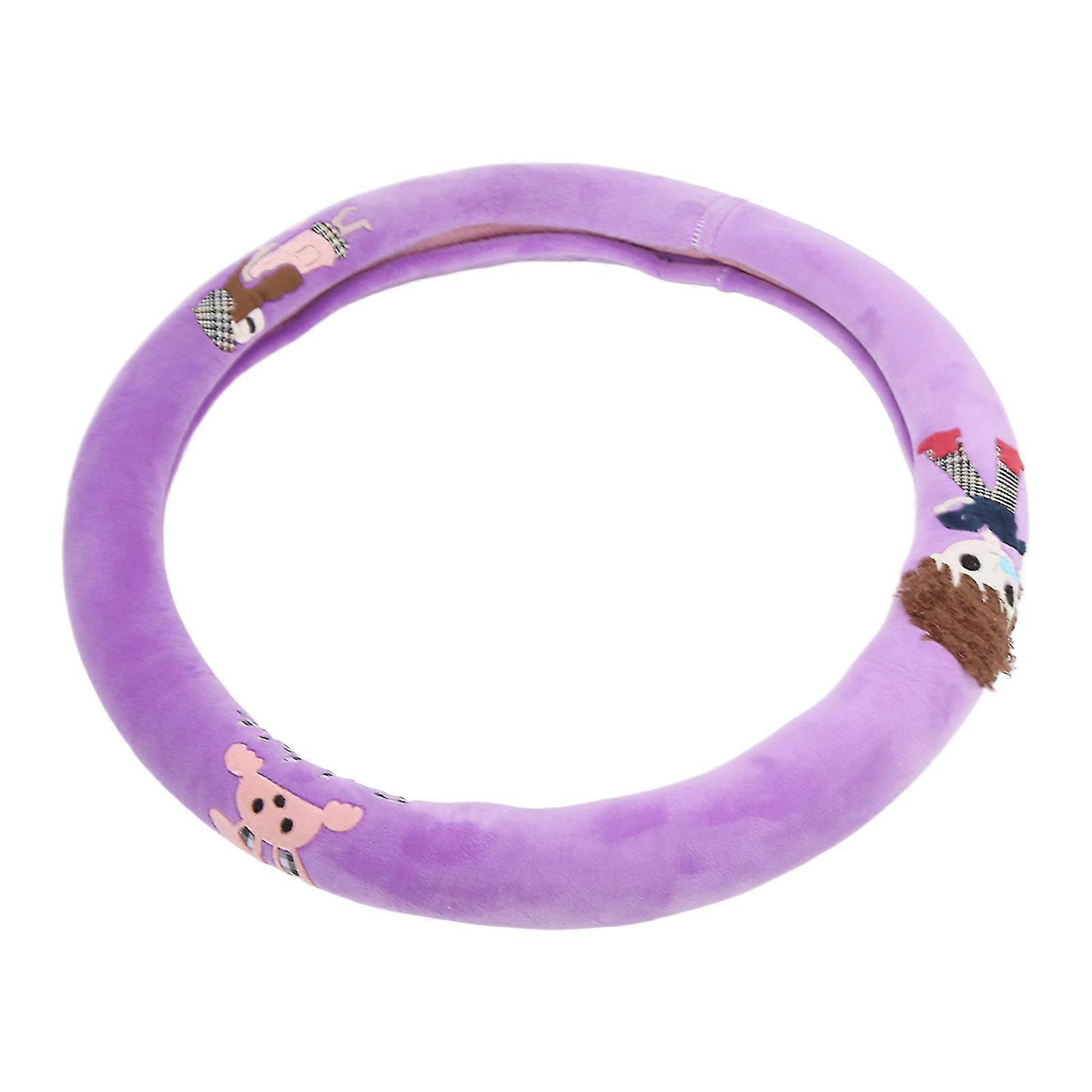 15in Round Purple Universal Cartoon Soft Plush Warm Hands Steering Wheel Cover