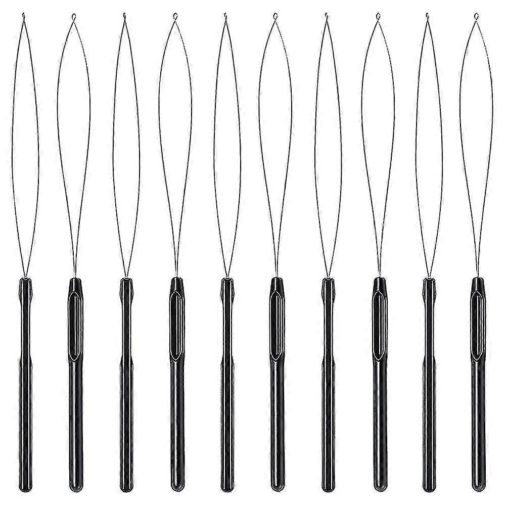 10pcs Hair Extension Loop Threader Hook Tool And Bead Tool Black Loop Threader For Hair Extension O