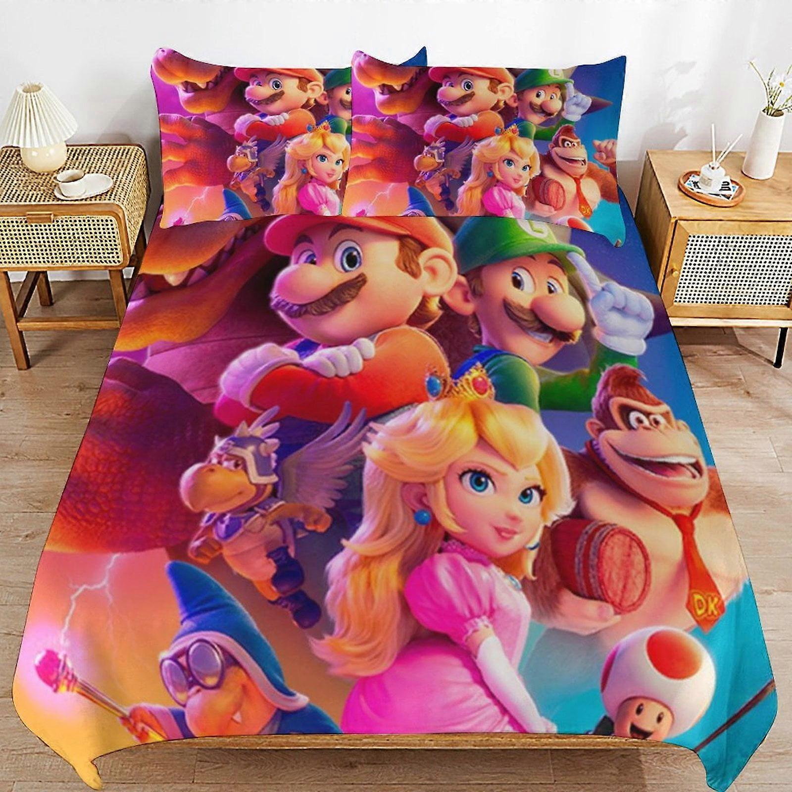Bäddset JP5 Super Mario 3-delat täcke, Super Mario sängkläder, mjukt påslakanset i mikrofiber med dragkedja TH5