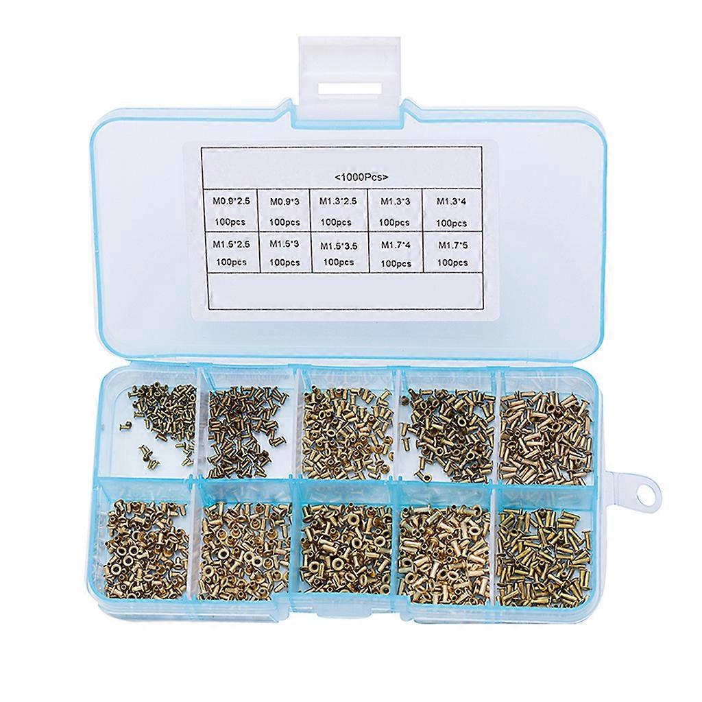 1000 PCS Tubular Rivets M0.9 M1.3 M1.5 M1.7 Hollow Rivet Nuts Assortment Kit