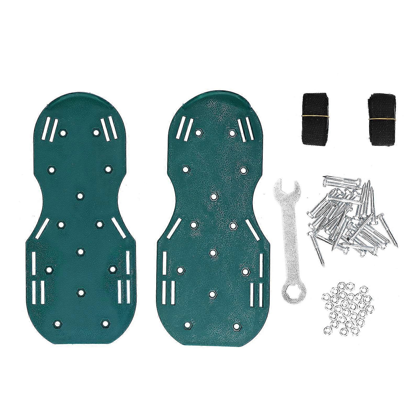 Lawn Aerator Sandals with Studded Sole, Green Copolypropylene Shoes for Yard, Patio, and Garden Use, Parallel Pin Punch Tool