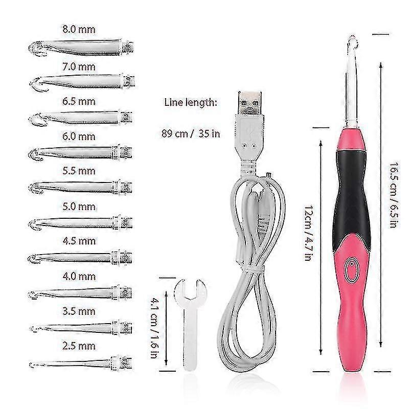 9 In 1 Usb Led Luminescent Crochet Hooks Knitting Needles Weave Sewing Tools Set(Red)