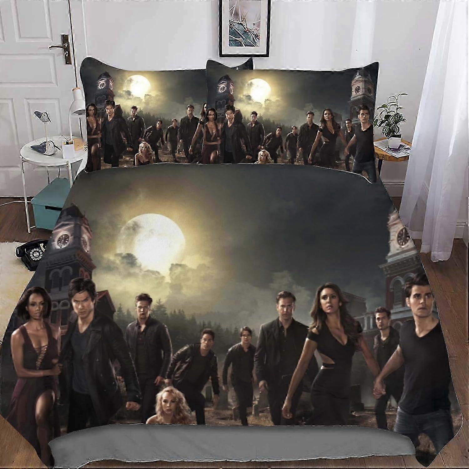 J751 Lençóis 3D Conjunto de Cama The Vampire Diaries Capa de Consolador para Meninos Meninas Crianças Capa de Edredão 3D impressão digital Camas Set 3 Pcs Com Fronha 