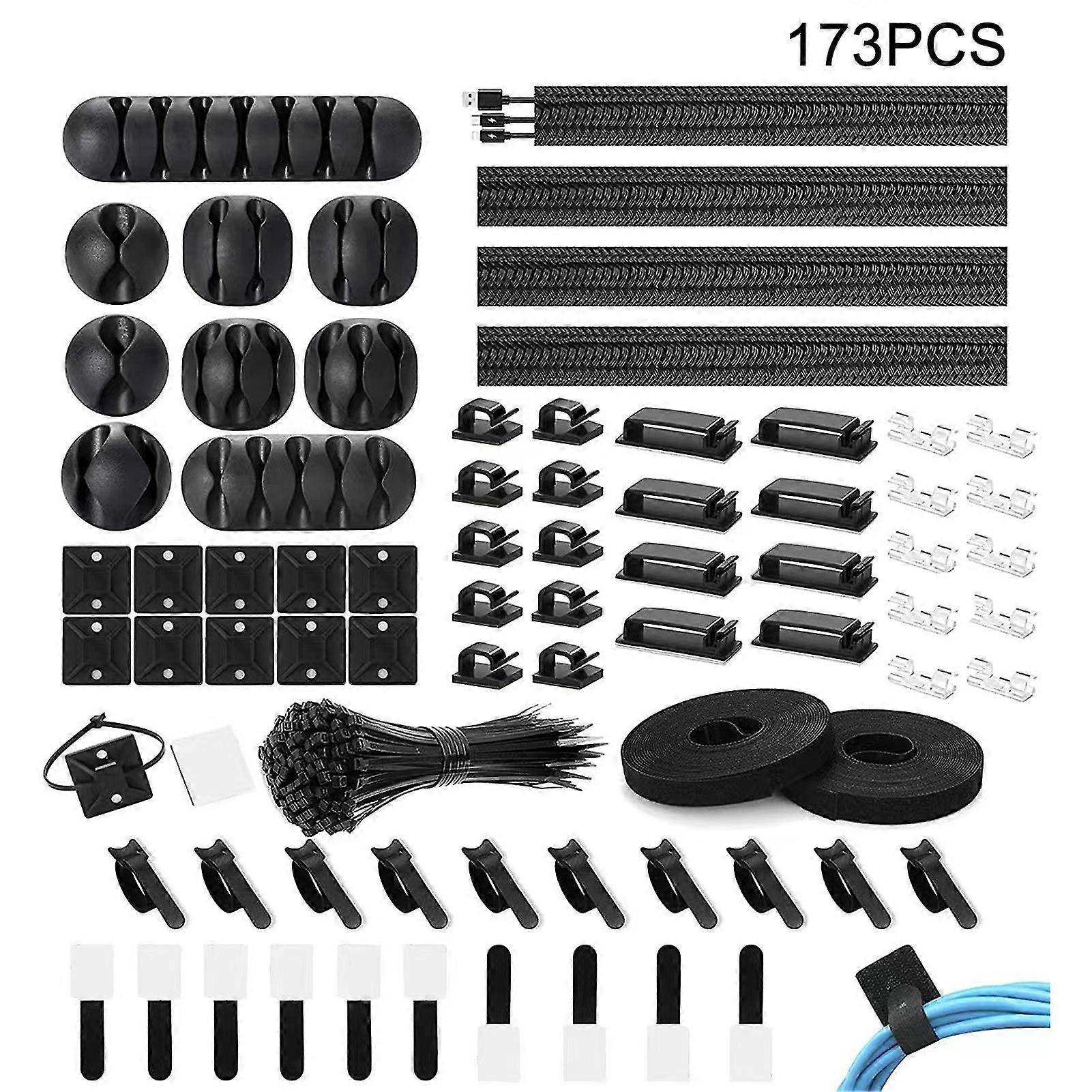 173pcs Plastic Organizer Clips Protection Tubes Cable Management Kit Durable