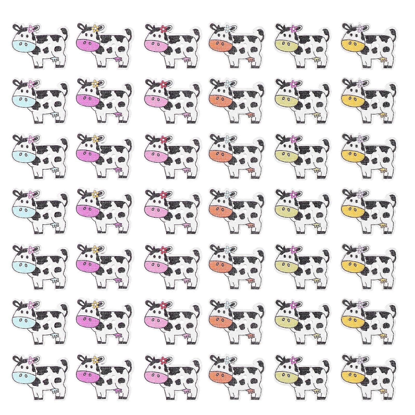 100Pcs Wooden Cartoon Cow Shaped Buttons Two Holes Buttons DIY Material Buttons