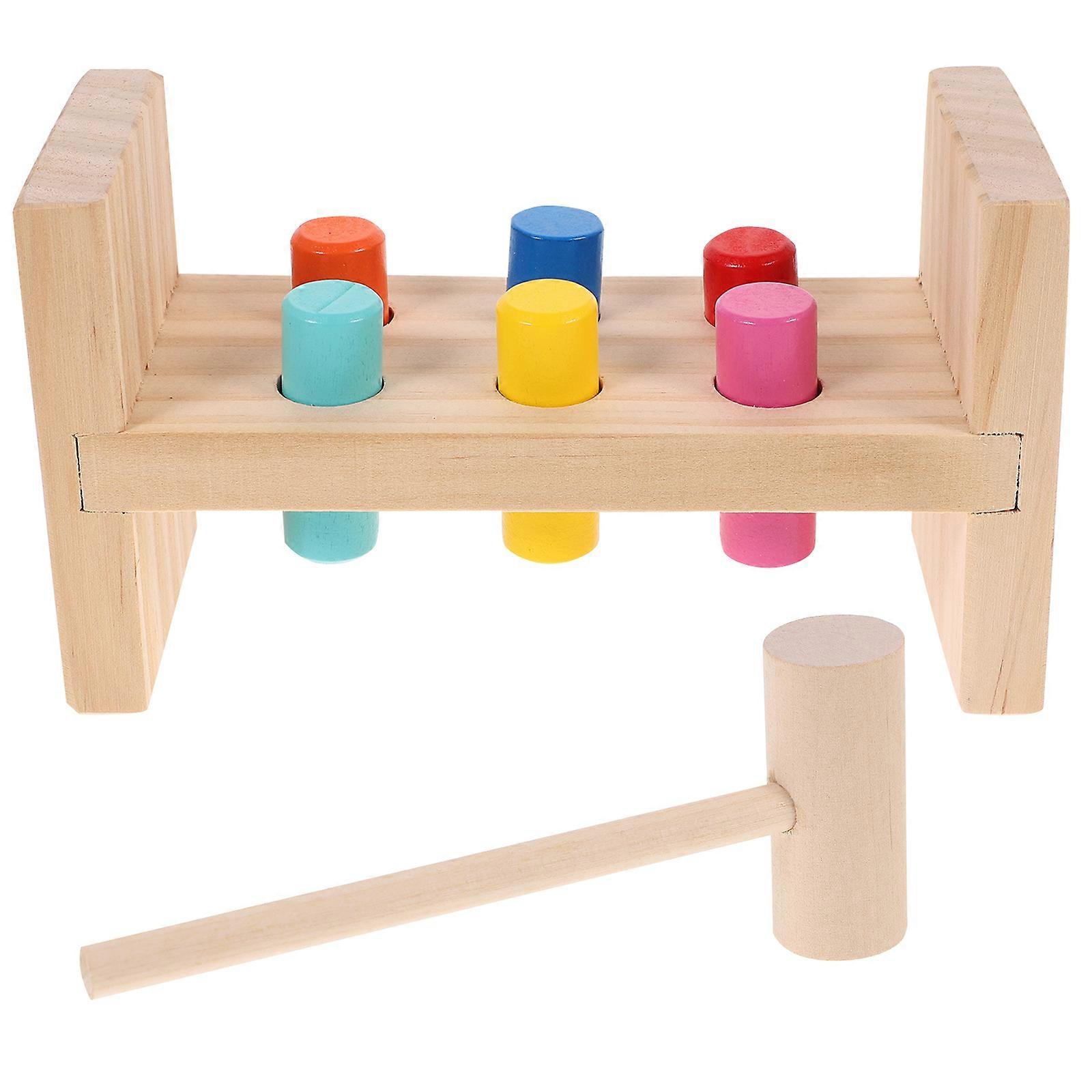 1 Set of Wooden Colorful Nail Platform Toys Color Cognitive Percussion Table Playroom Accessory