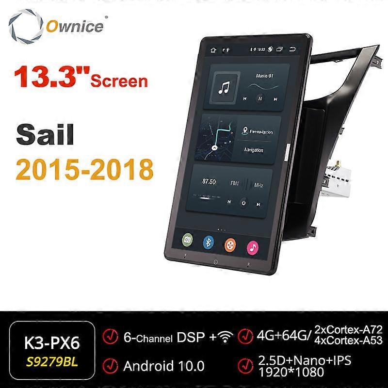 Tesla Style 13.3" PX6 Android 10.0 Car DVD Player Auto Rotatable Navigation GPS Stereo Audio For Chevrolet Sail 2015-2018 Radio