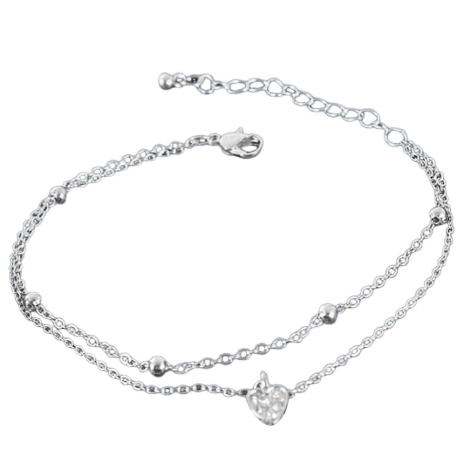 Heart Charm Double Layered Chain Anklet Hand-made Aesthetic Foot Jewelry Chain for Women