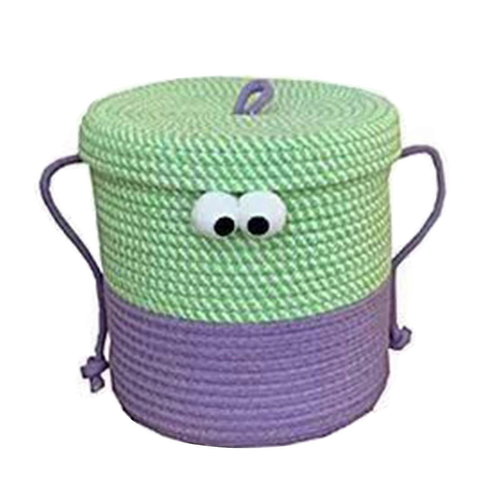Round Woven Storage Basket with Lid Large Capacity Lightweight Portable Decorative Small Woven Basket Storage Container