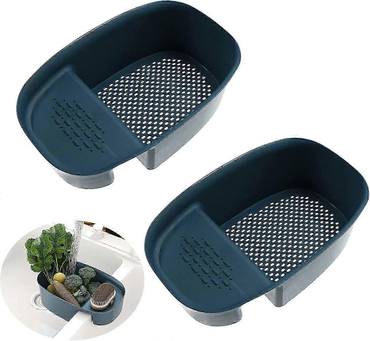 2-Piece Kitchen Waste Bin and Drainer Rack with Soap Sponge (Blue)