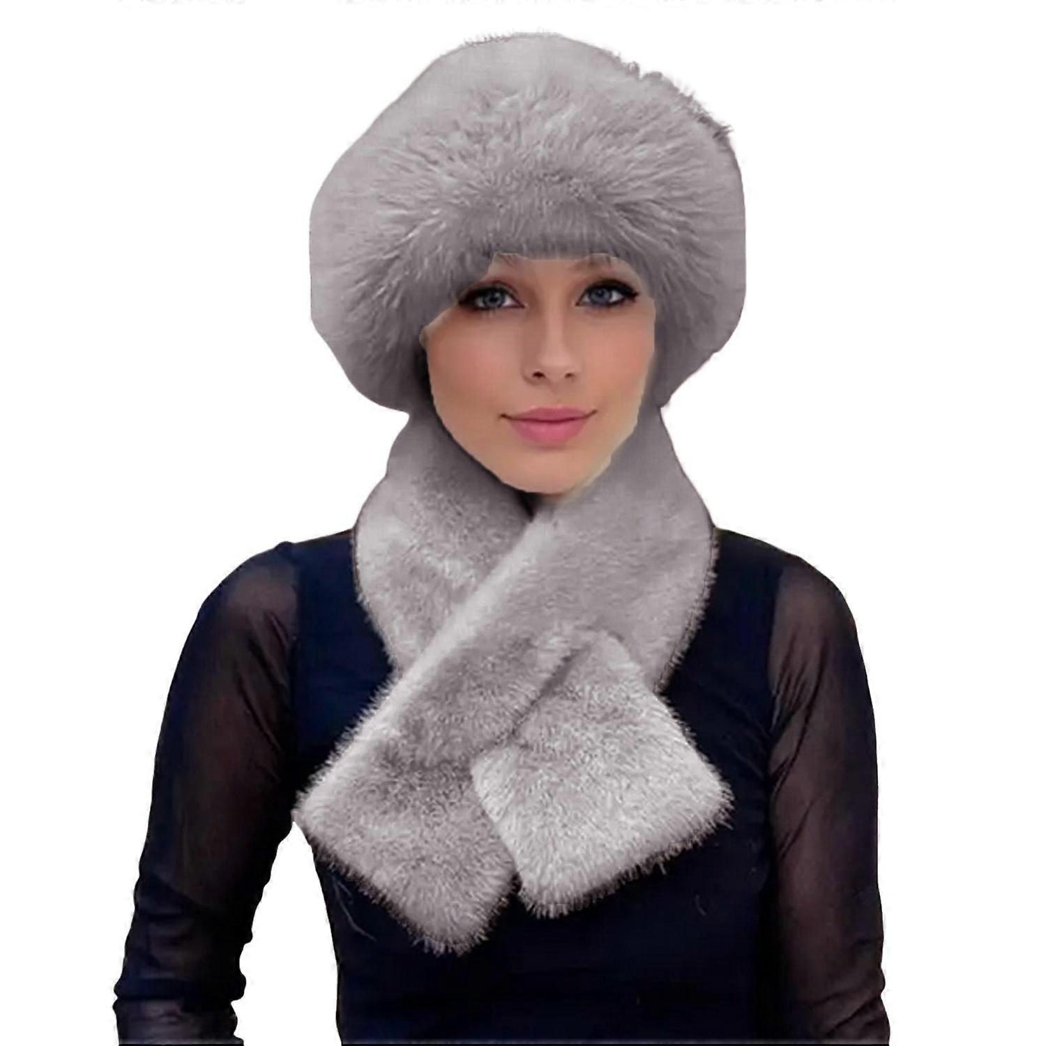 2 Pcs/Set Men Winter Mongolian Hat Neck Warmer Thick Stretchy Solid Color Ear Protection Keep Warm