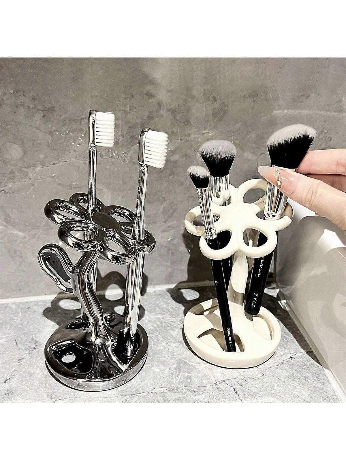 1 قطعة حامل فرشاة أسنان ، فرشاة ماكياج & رف منظم قلم رصاص الحاجب ، مادة سيراميك ، للحمام