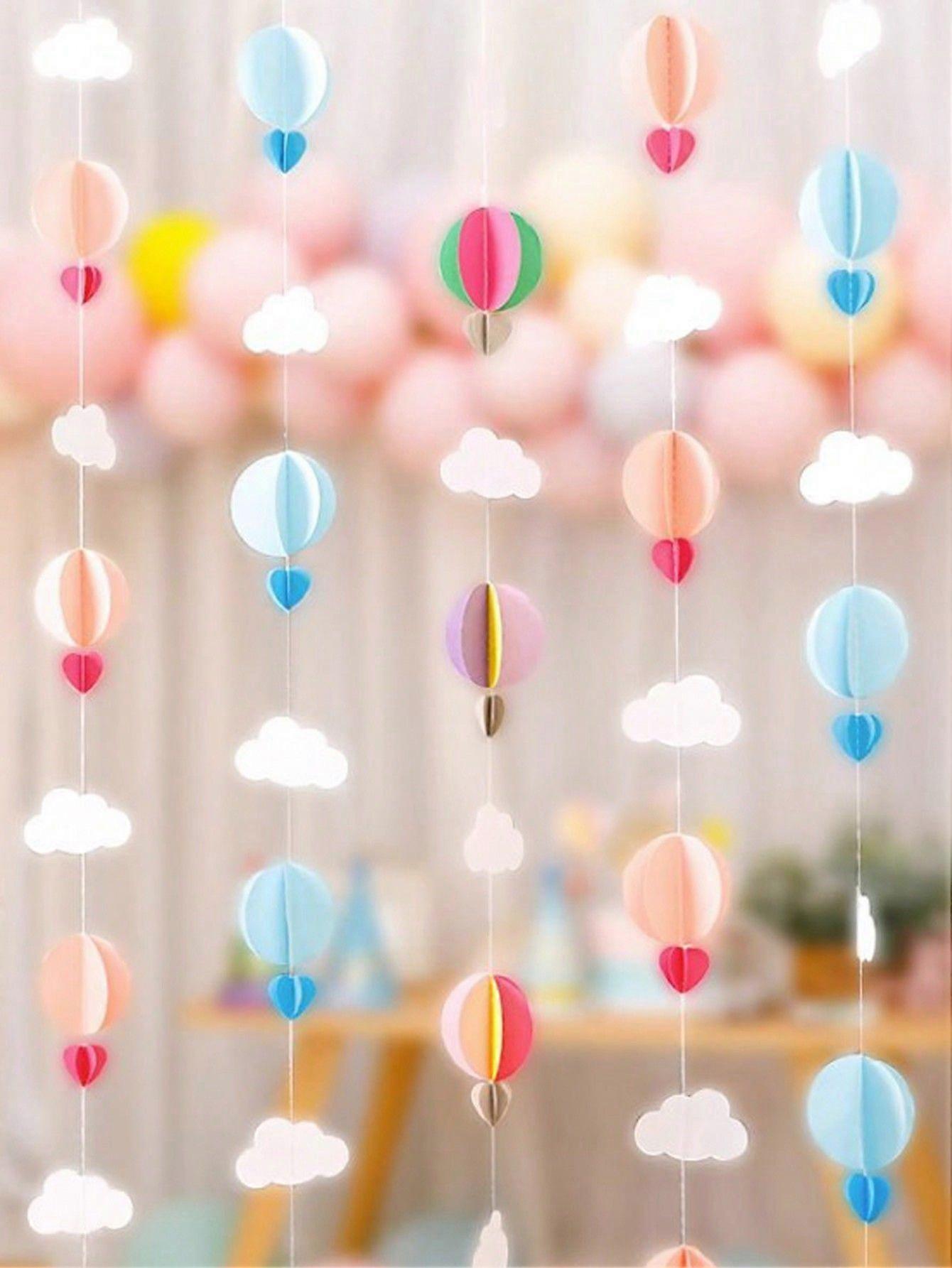goodfell 1pc/3pcs Small Paper Air Balloon & Cloud Shaped 3d Decorative Hanging Ornament, Perfect For Festival Parties And Room Decoration
