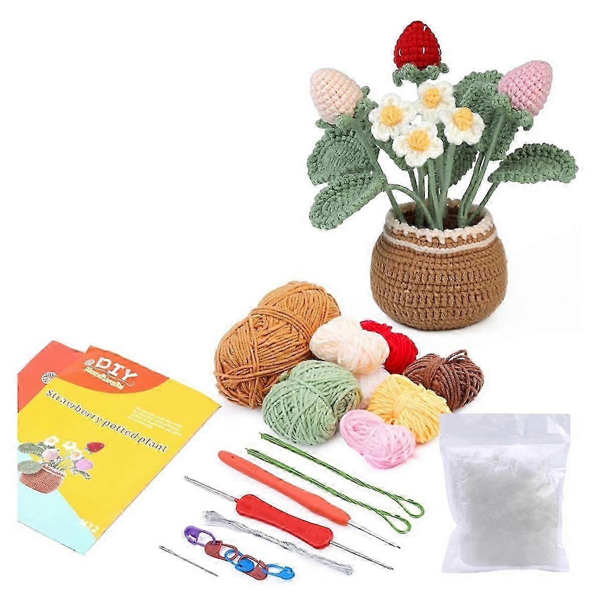 Strawberry Crochet Kit For Beginners,includes Yarns,hook,accessories,knitting Kit With Step-by-step