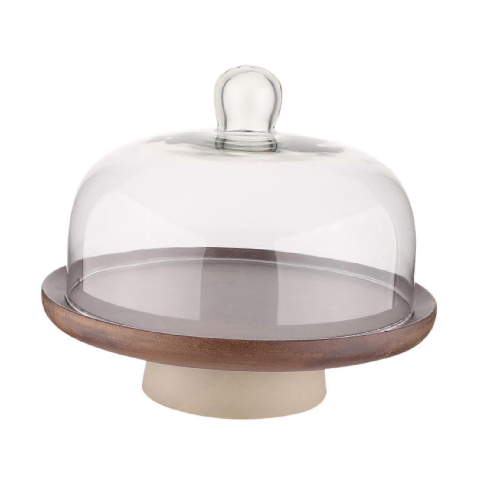 Wood Cake Stand with Lid Round Cupcake Display for Party Kitchen Anniversary Small