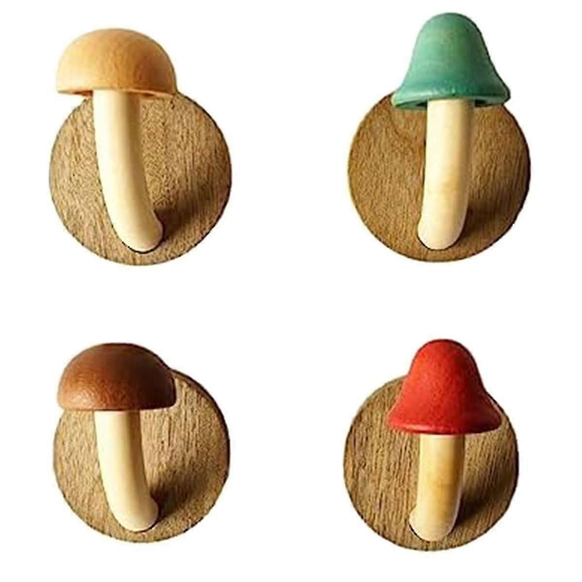 Fun Wooden Mushroom Coat Hook, Non-perforated Solid Wood Hook, Kitchen Bathroom Cloakroom Door Hook