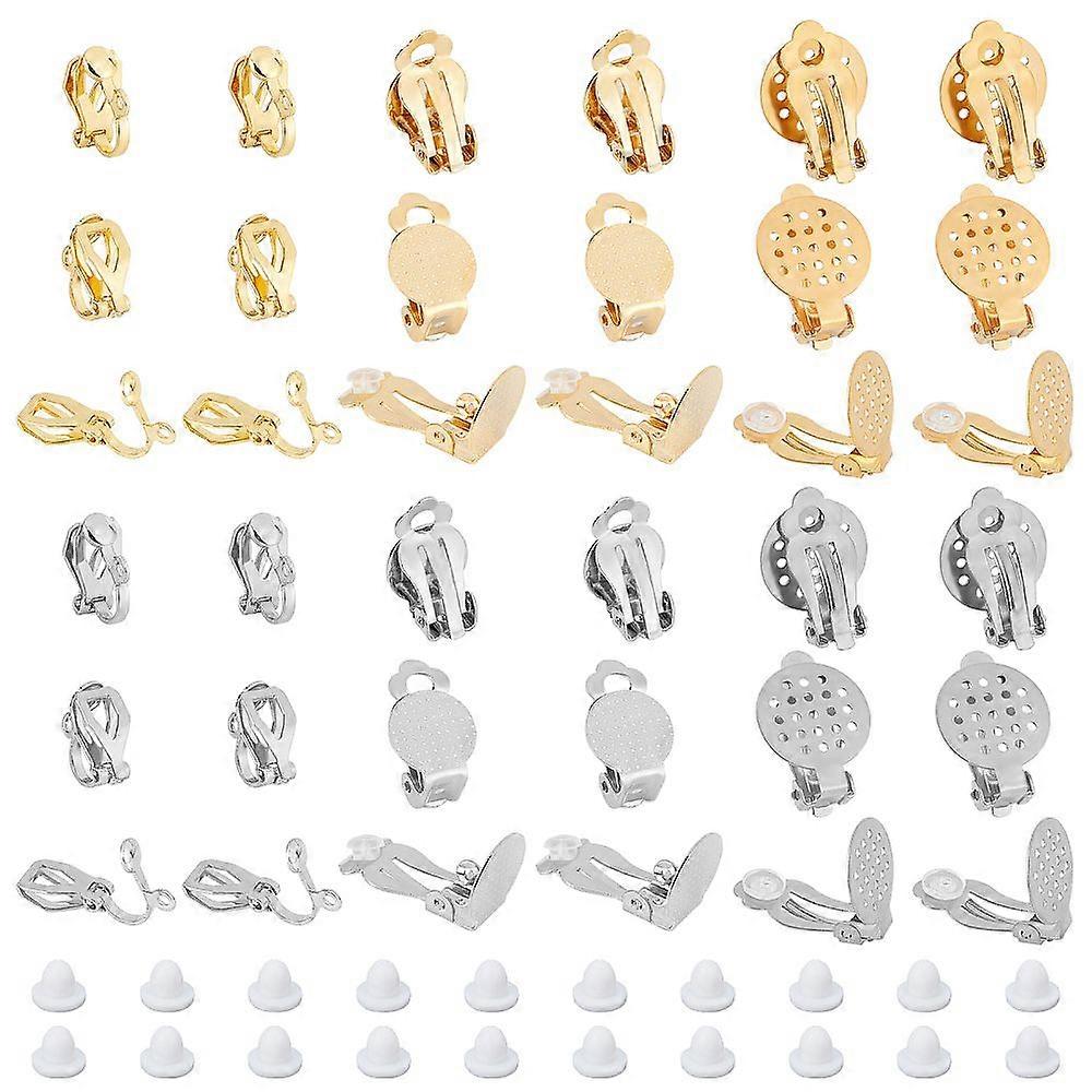 1Box 36Pcs 6 Style 304 Stainless Steel Clip-on Earring Findings with Round Flat Pad Flat Round with Plastic Ear Nuts Mixed Color Earring Findings: 12~
