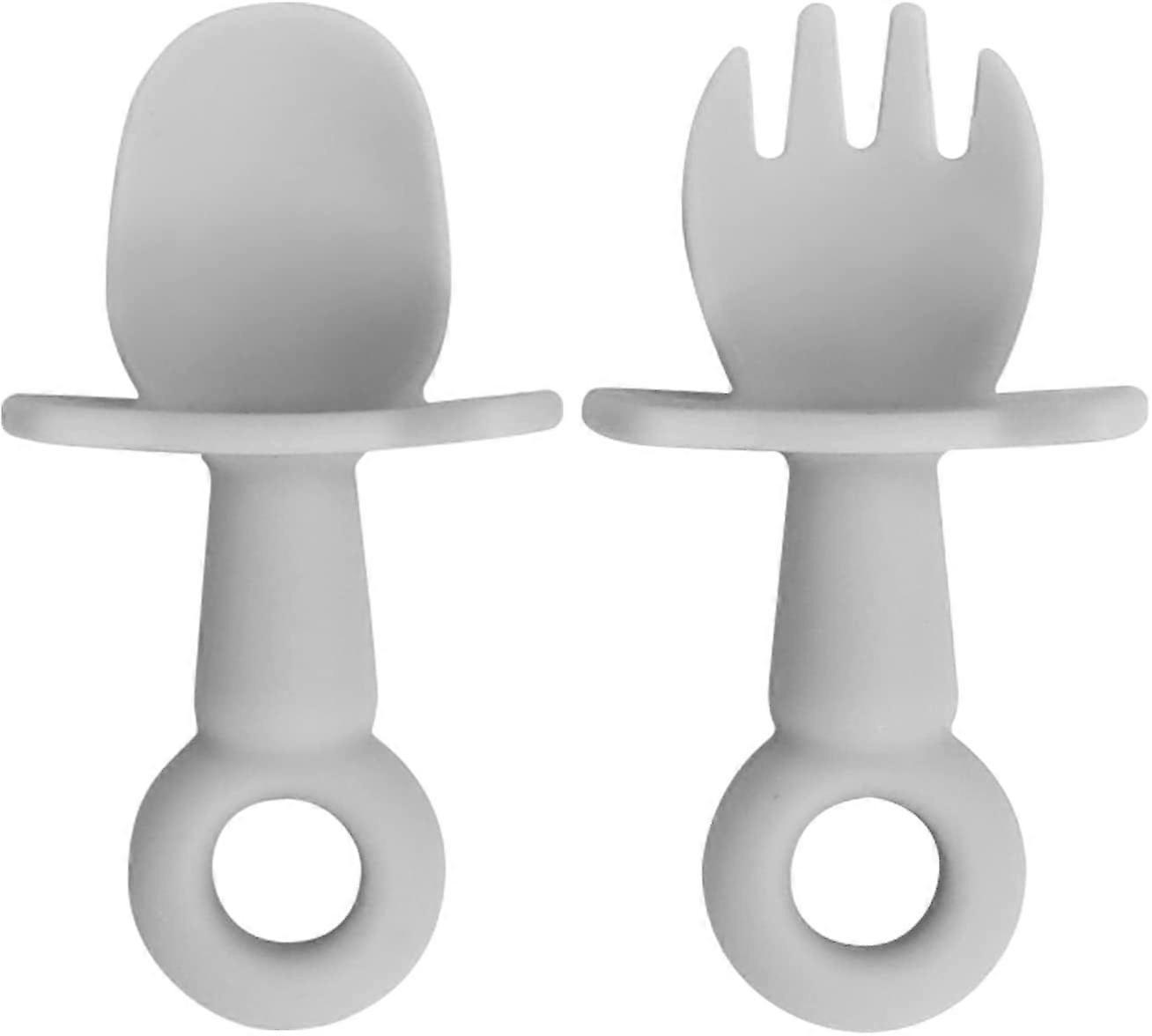 Toddler Utensils Fork and Spoon,Baby Silicone Fork and Spoon First Stage,Anti-Choke Easy Grip Toddler Fork Spoon,BPA-Free Baby Fork Spoon for Infant T