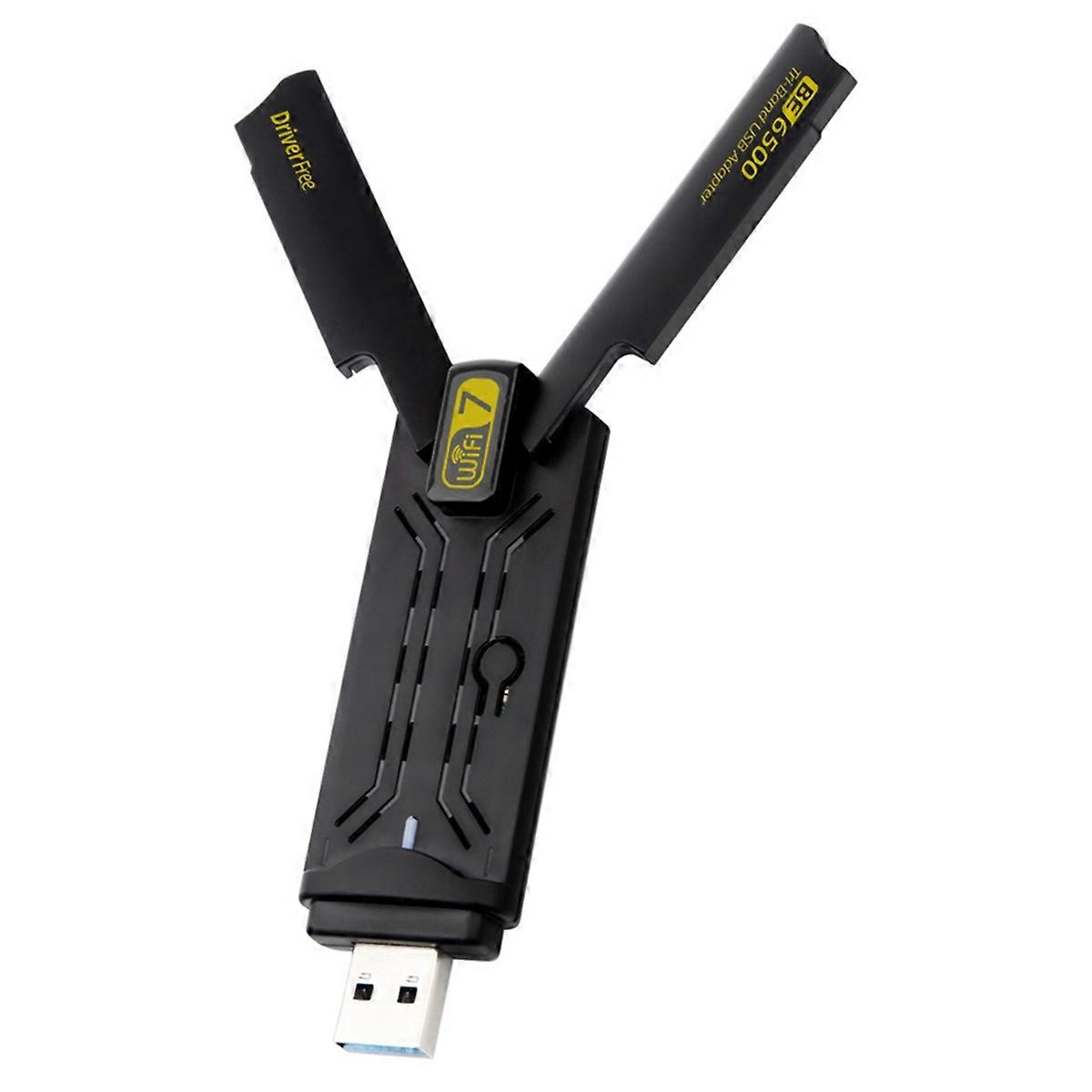 WiFi7 6500Mbps USB Adapter BE6500 2.4G&5.8G&6GHz Wireless Network Card 802.11be Free-Drive WiFi Adapter for Win 10/11