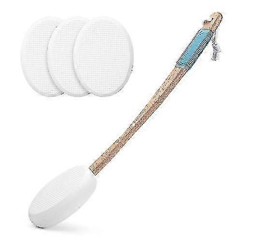 Cream Applicator Back Scrubber Body Brush Long Wooden Handle Back Applicator with 4 Pads Bath Brush