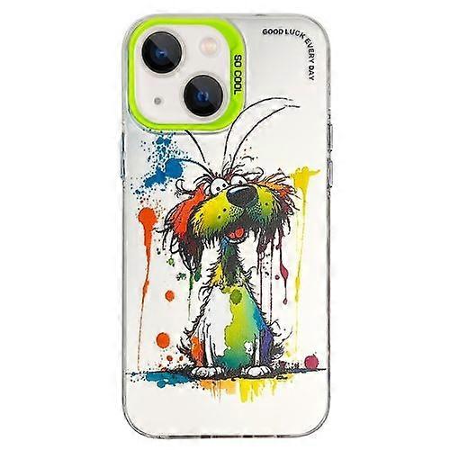 For iPhone 15 Double Layer Color Silver Series Animal Oil Painting Phone Case