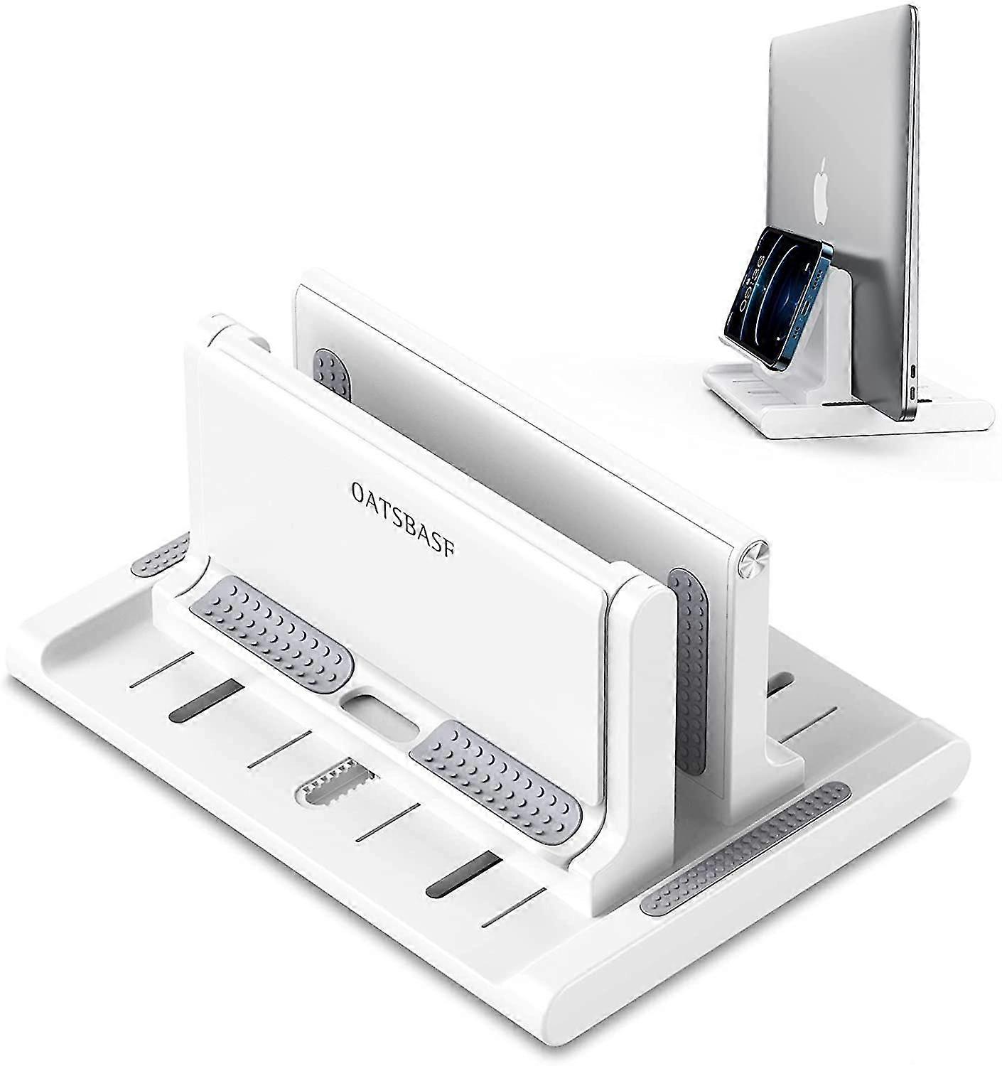 Vertical Laptop Stand Adjustable Laptop Stand with Phone Stand 3 in 1 Desktop Docking Station [White