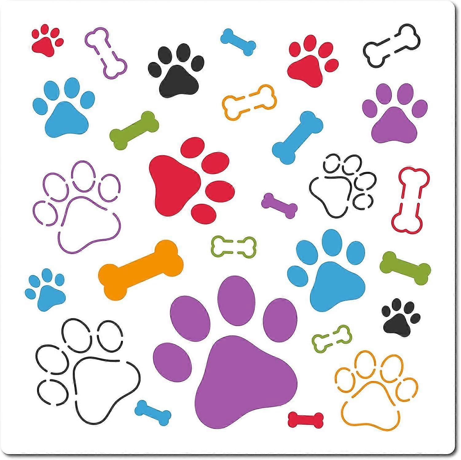 Paw Painting Stencils 30x30cm Large Reusable Square Plastic Template Assorted Size Dog Trail Paw Print Bone Pattern Drawing Stencils Sign for DIY Craf