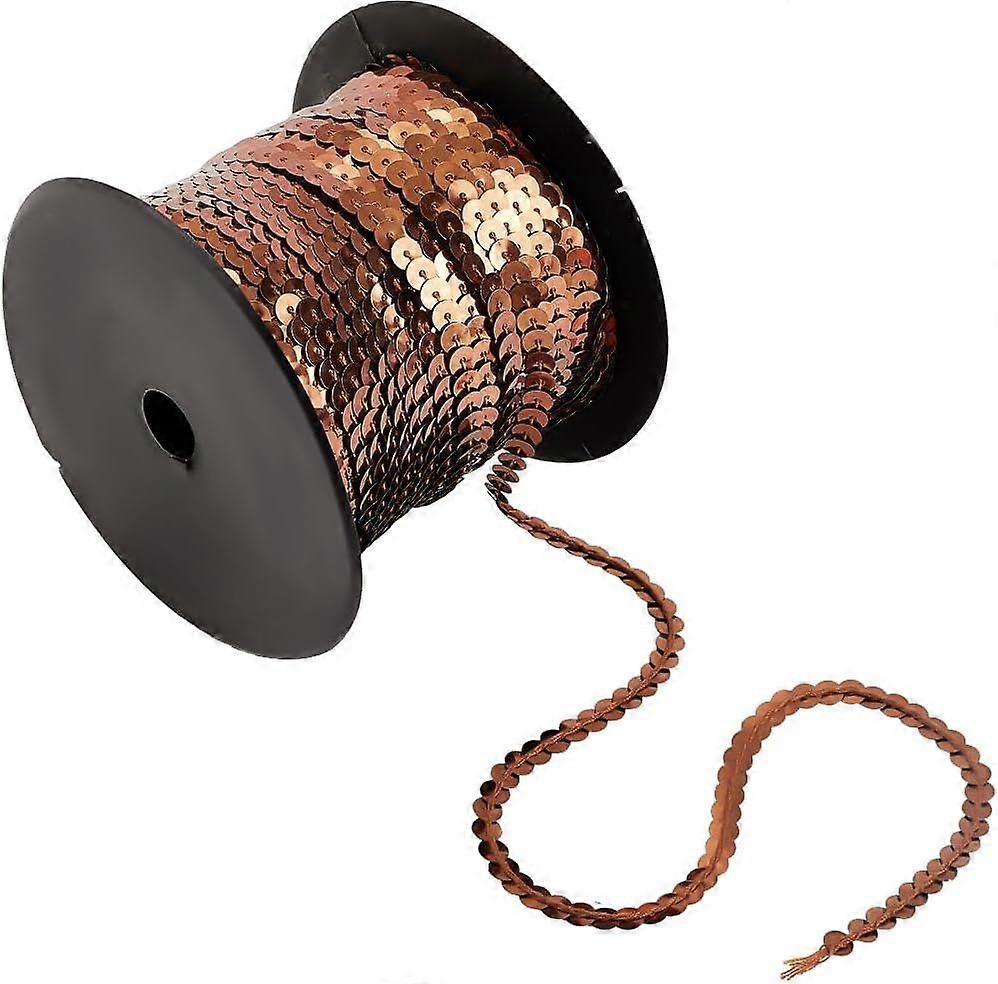 100 Yards Brown Sequin Strip 6mm Flat Sequin Ribbon Trim String Metallic Sequin Strand Paillette String Holographic Sequins Roll for Crafts Sewing Dre