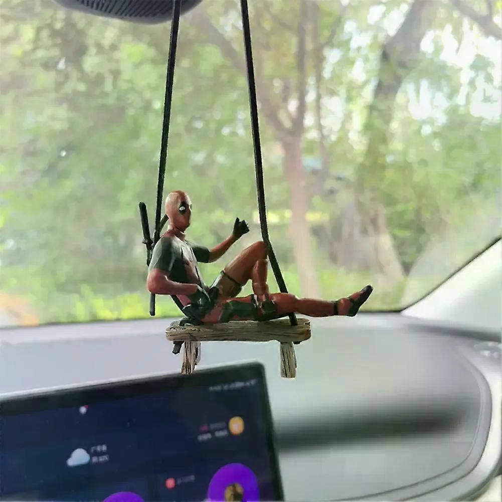 Deadpool Cartoon Car Rearview Mirror Pendant Read A Book SUCK IT Car Pendant Interior Accessories Anging Ornament Auto Styling