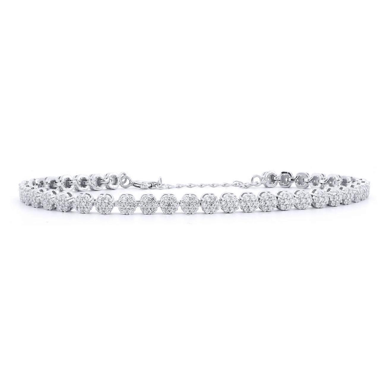 Jewelco London Rhodium Silver Round CZ Daisy Cluster Adjustable Tennis Bracelet 7-8" 17.5-20cm