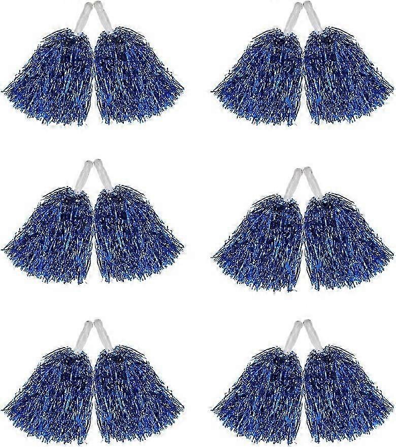 12 Pack Pom Poms Cheerleading Metallic Foil Cheer Pom Poms with Plastic Handles for Cheering Squard Team Spirit Sports