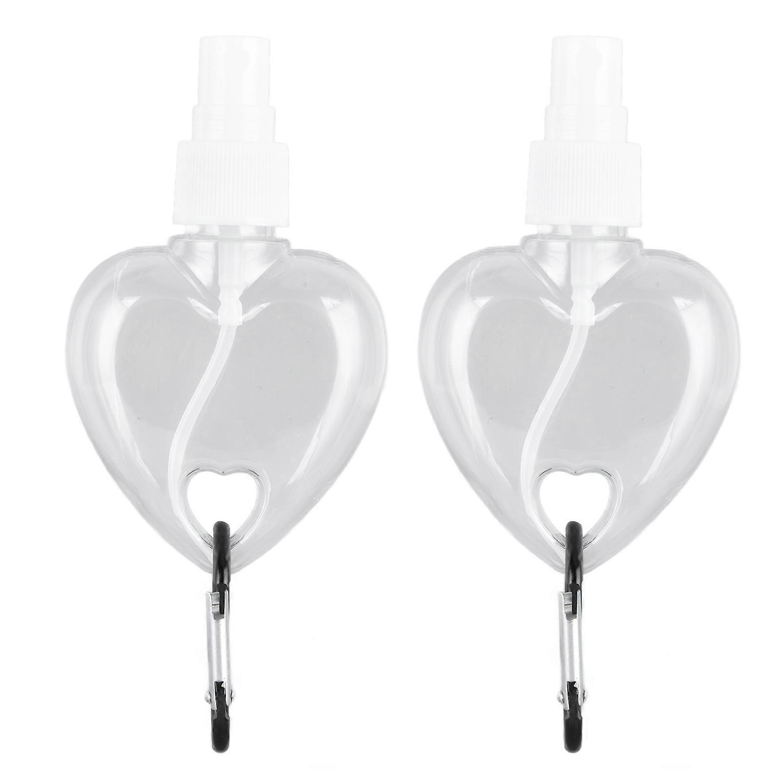 50ml Travel Keychain Bottles 2 Pcs Clear Plastic Leakproof Refillable Squeeze Containers for Hand Soap in Heart Shape