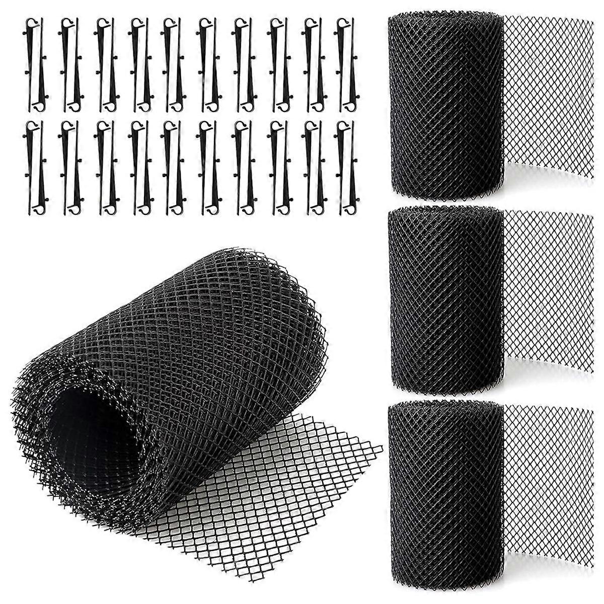 4Pack Gutter Guard Mesh Rolls, 20 Feet Gutter Leaf Guards with 40 Clip Hooks, DIY Rain Gutter Covers Preventing Leaves