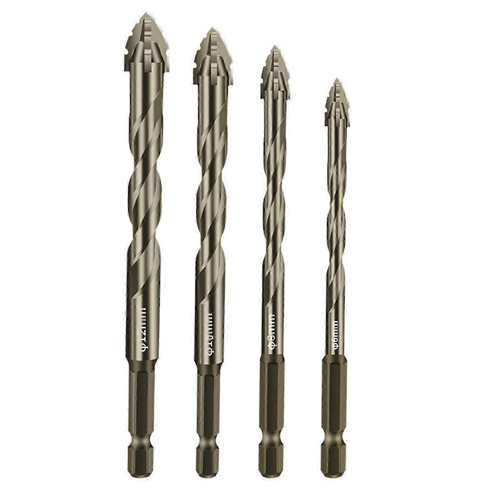 4pcs Four-Flute Sawtooth Eccentric Drill Bits High Hardness Concrete Drill Bit Set for Glass/Brick