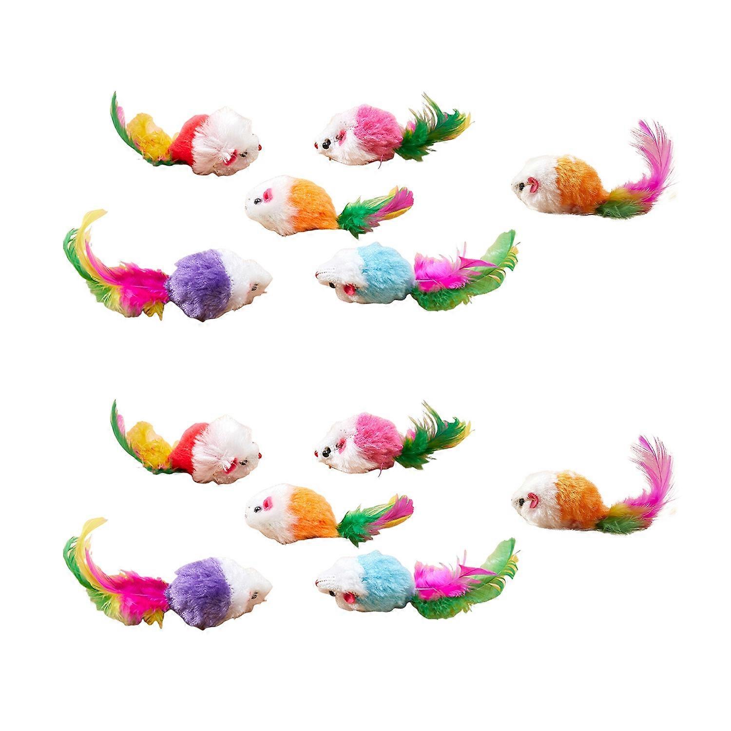 3/5/12Pcs Cat Mouse Toys Faux Fur Cat Mice Toy with Feather Tail Interactive Mini Furry Mouse with