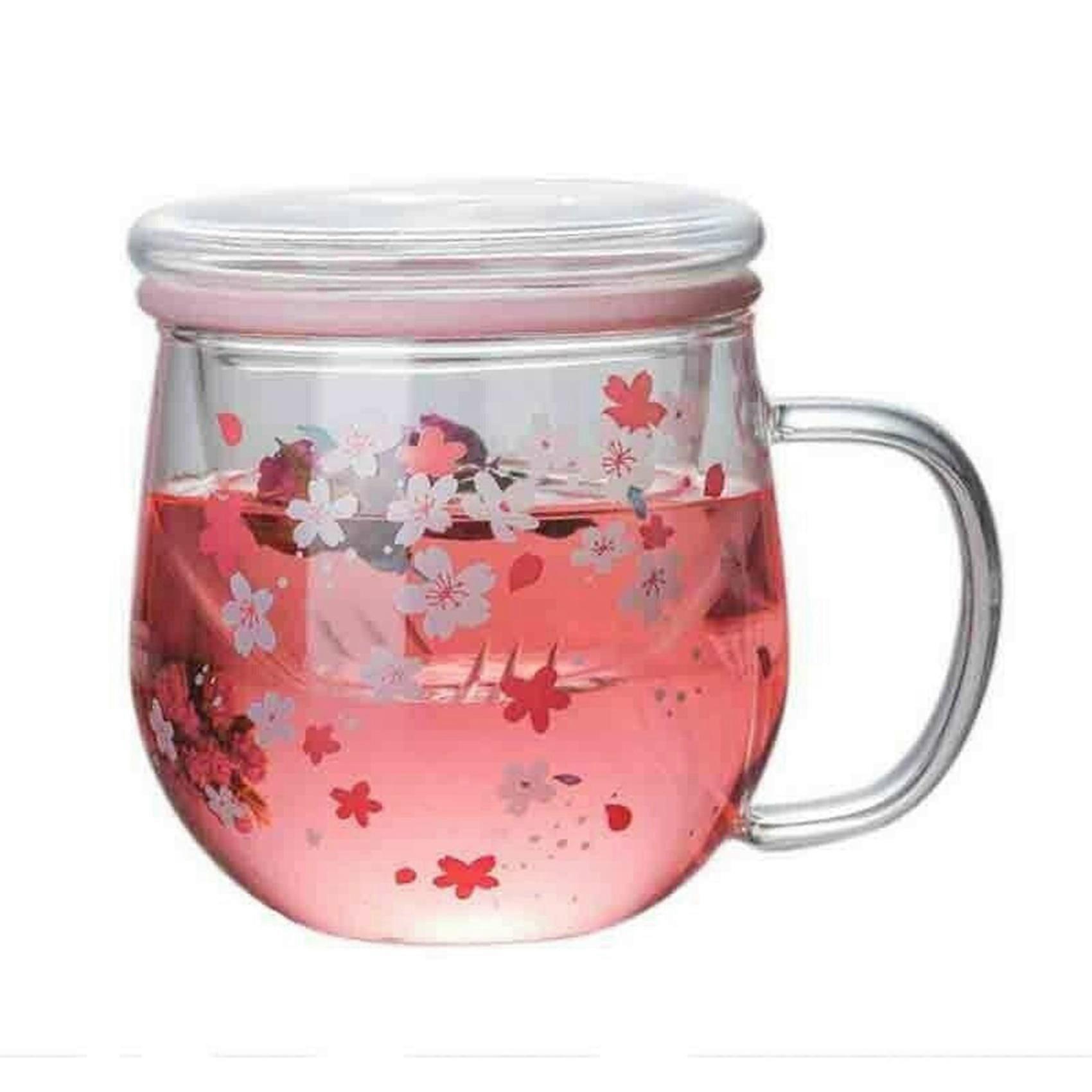 Glass Mug with Tea Infuser Filter&Lid Cherry 300Ml Glasses