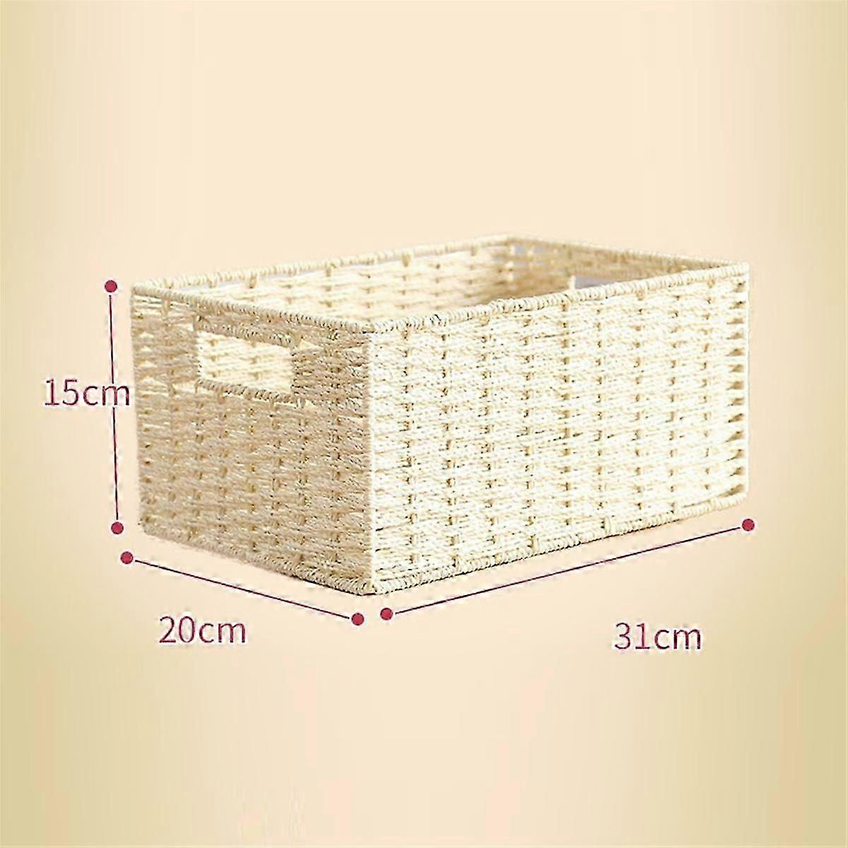 Woven Storage Basket Basket with Built-in Handle Paper Rope Basket Creamy-White