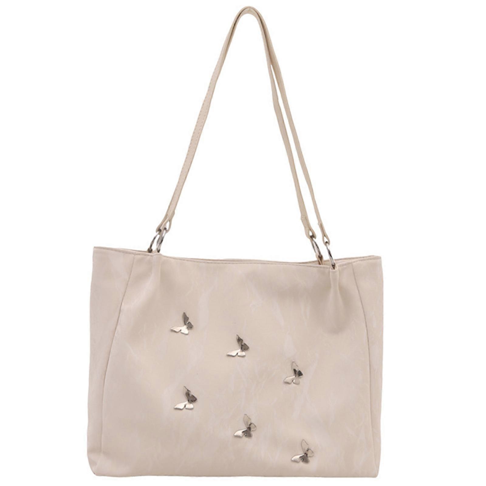 حقيبة نسائية PU حقيبة كتف جلدية حقيبة يد فراشة حقيبة إبط سعة كبيرة حقيبة الإبط الخريف حقيبة الإبط حقيبة مدرسية للطالب أبيض