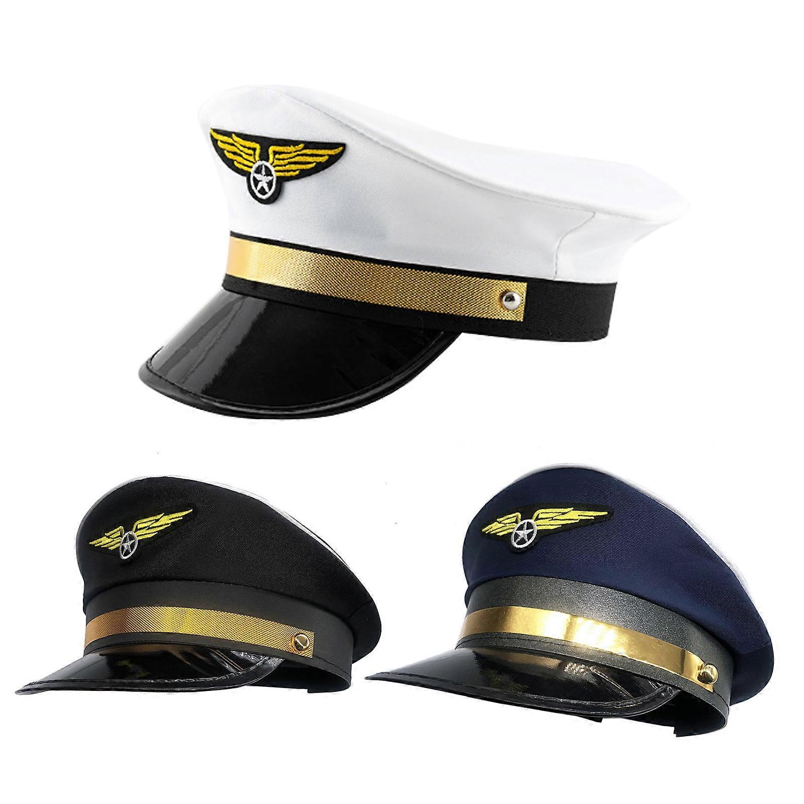 Performance Aviation Cap Captain Hat Adjustable Octagonal Hat with Badge Pilot Hat All-match for Birthday Gatherings  Black